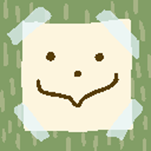 Image ID: A pixellated drawing of the author. It shows a peice of paper taped to a cactus, with a wobbly smiley face drawn on the paper. End ID